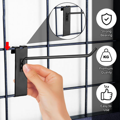Gridwall Hooks - 4 Inch Heavy Duty Black Display Hooks for Grid Wall Panel Hanging (12Pcs) V1258-DP02-C-1032