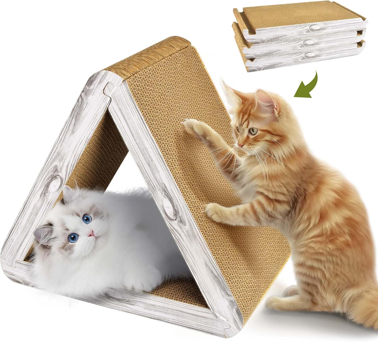 Foldable Triangle Cat Scratcher - 6 Usable Sides Cat Scratcher for Indoor Cats - Vertical Cat Board Pads V1258-DP02-C-1036