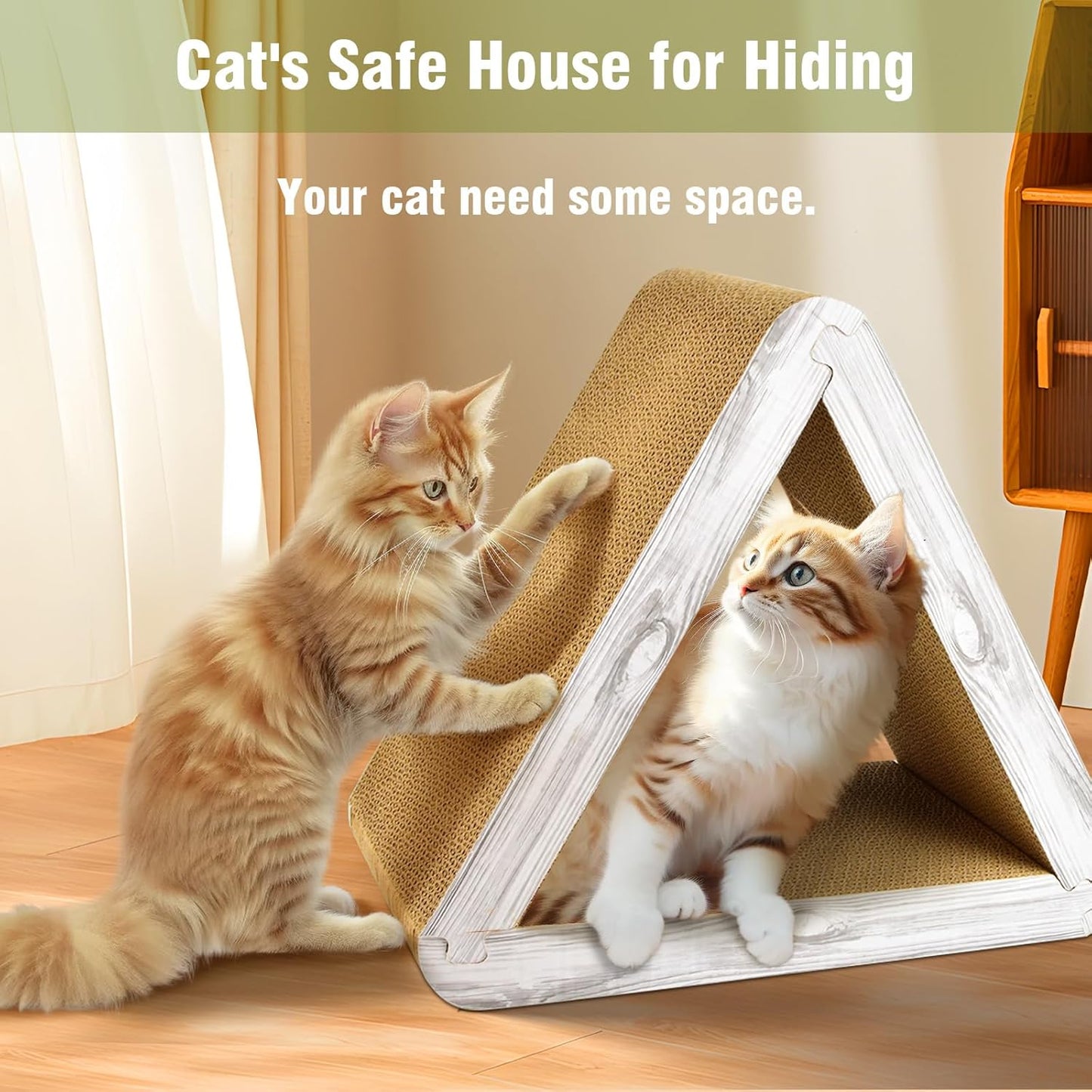 Foldable Triangle Cat Scratcher - 6 Usable Sides Cat Scratcher for Indoor Cats - Vertical Cat Board Pads V1258-DP02-C-1036