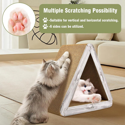 Foldable Triangle Cat Scratcher - 6 Usable Sides Cat Scratcher for Indoor Cats - Vertical Cat Board Pads V1258-DP02-C-1036