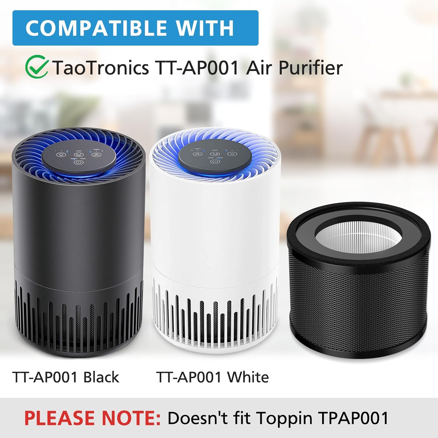 2 Pack HEPA Replacement Filter, Compatible with TaoTrics TT-AP001 and VAVA VA-EE014, 3-in-1 HEPA and V1258-DP02-C-1050