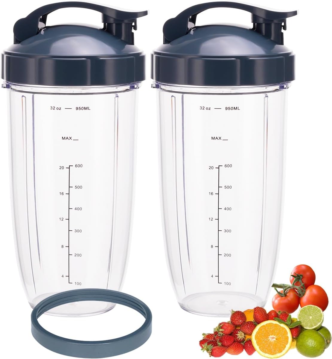 [UPGRADE] 2-pack 32oz Replacement Blender Cups with Flip-Top To-Go-Lid Compatible with NutriBullet 600w/900w V1258-DP02-C-1062