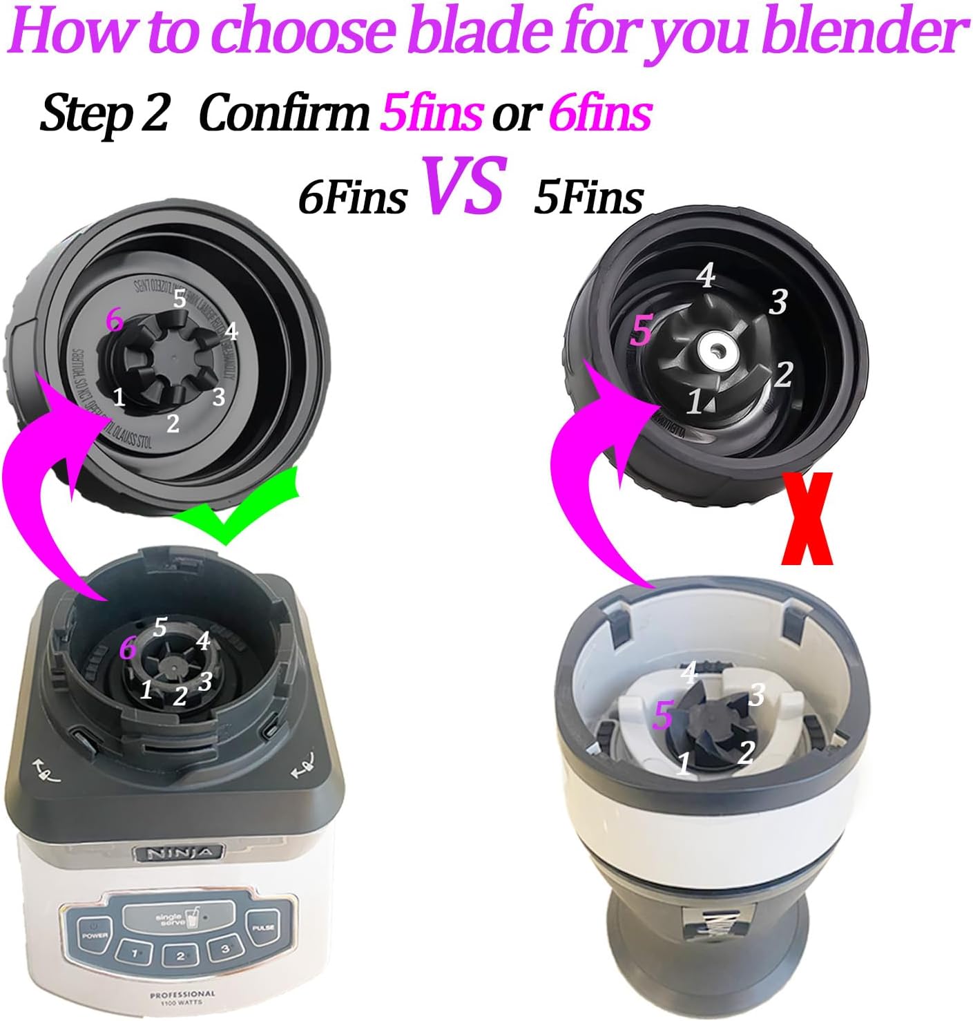 Replacement Parts for Nutri Ninja, 6Fin Blender Male Blade and cups Set for Blender BL660 BL770 BL780 BL740 V1258-DP02-C-1063