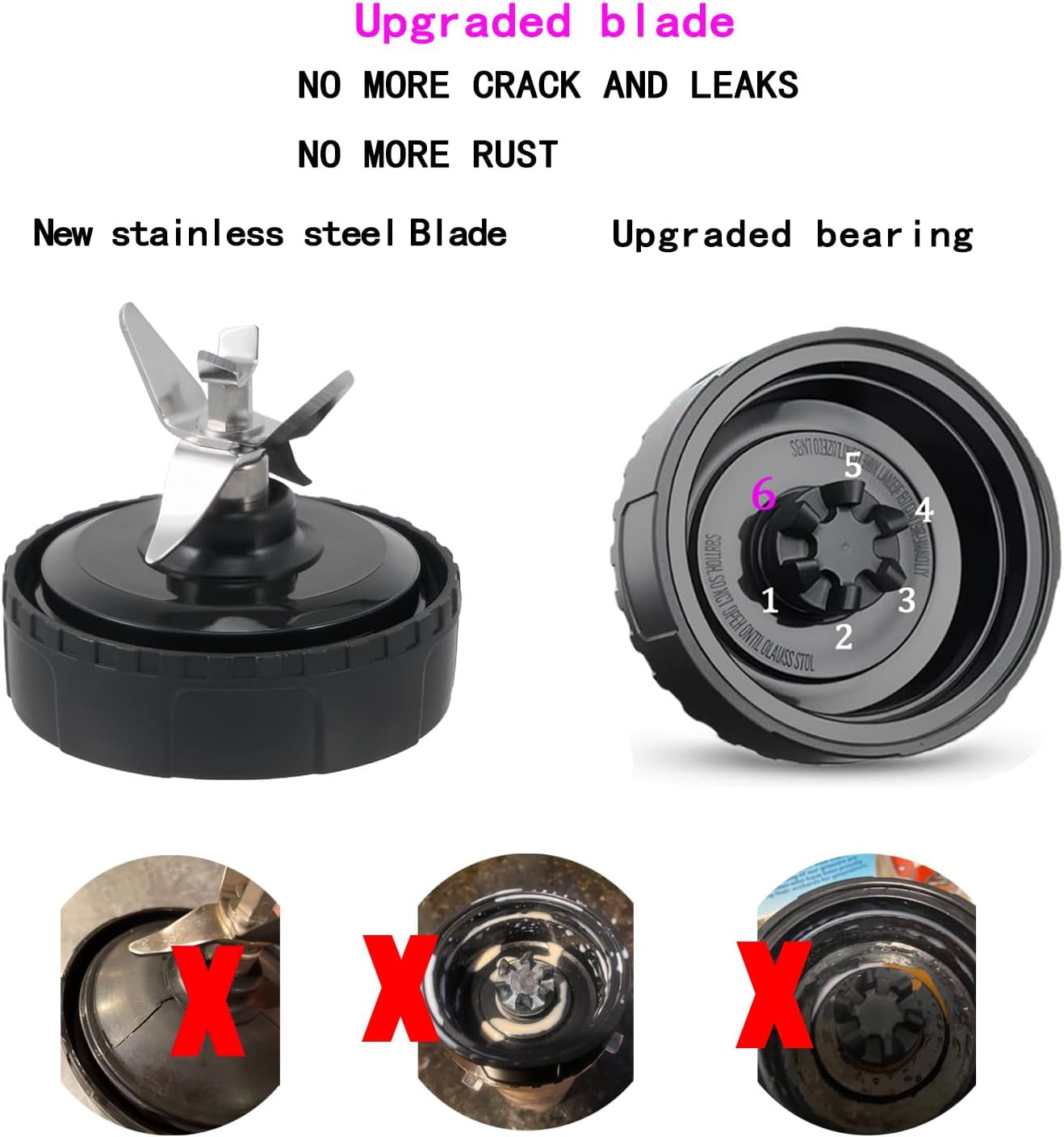 Replacement Parts for Nutri Ninja, 6Fin Blender Male Blade and cups Set for Blender BL660 BL770 BL780 BL740 V1258-DP02-C-1063