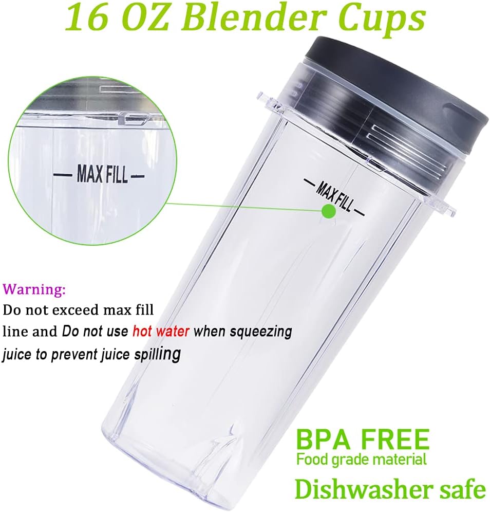 Replacement Parts for Nutri Ninja, 6Fin Blender Male Blade and cups Set for Blender BL660 BL770 BL780 BL740 V1258-DP02-C-1063