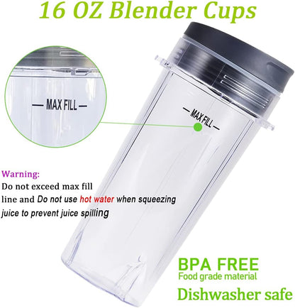 Replacement Parts for Nutri Ninja, 6Fin Blender Male Blade and cups Set for Blender BL660 BL770 BL780 BL740 V1258-DP02-C-1063