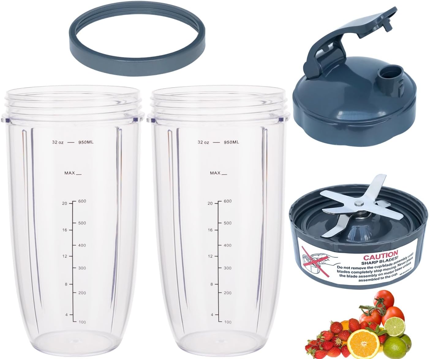 [UPGRADE] Replacement 32oz Blender Cups & Blade Part Compatible with NutriBullet 600w/900w Blender (5 Pieces) V1258-DP02-C-1064