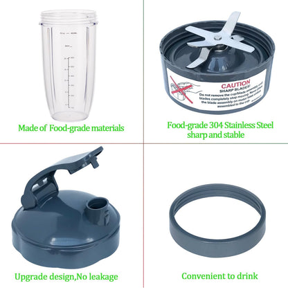 [UPGRADE] Replacement 32oz Blender Cups & Blade Part Compatible with NutriBullet 600w/900w Blender (5 Pieces) V1258-DP02-C-1064