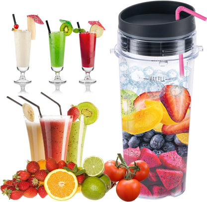 Replacement16oz Blender Cup for Ninja,Single Serve Blender Cup With Lids Set For BL770 BL780 BL660 BL740 V1258-DP02-C-1065