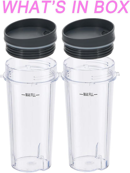 Replacement16oz Blender Cup for Ninja,Single Serve Blender Cup With Lids Set For BL770 BL780 BL660 BL740 V1258-DP02-C-1065