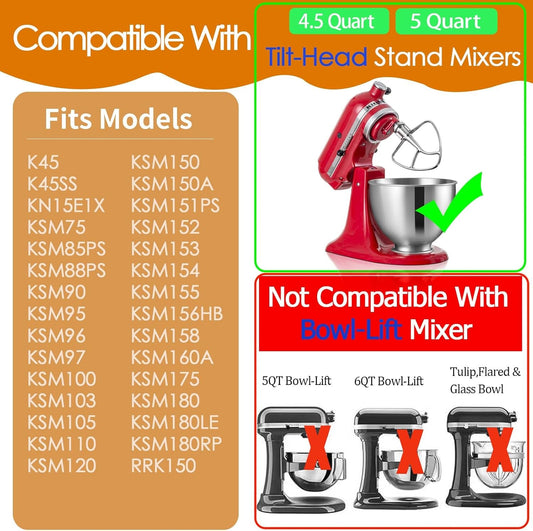 K45B Stainless Steel Flat Beater for Kitchenaid 4.5-5 Quart Tilt Head Stand Mixer, Polished Paddle Attachment V1258-DP02-C-1072