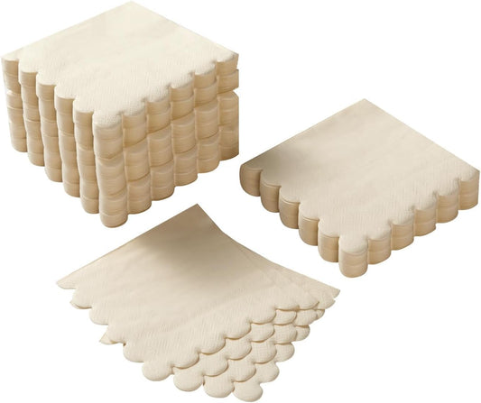 200 Pack Cocktail Napkin 2-Ply Scalloped Edged Dessert Napkins Folded 5 x 5 Inches Disposable Napkins for V1258-DP02-C-1082