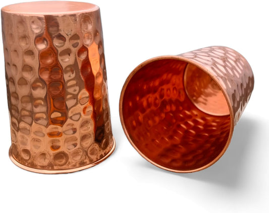 Set of 2 Hammmered Pure Copper Cups For Drinking Water Glasses Tumblers Glass for Ayurveda Health Benefits V1258-DP02-C-1086