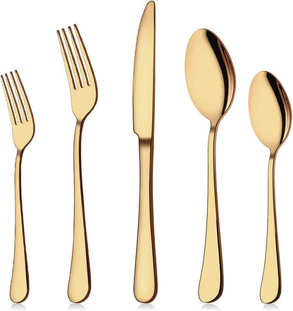 Gold Silverware Set for 8, 40-Piece Gold Flatware Set Stainless Steel Cutlery Kitchen Utensil Set Mirror V1258-DP02-C-1089