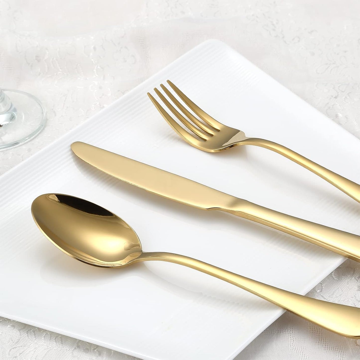 Gold Silverware Set for 8, 40-Piece Gold Flatware Set Stainless Steel Cutlery Kitchen Utensil Set Mirror V1258-DP02-C-1089