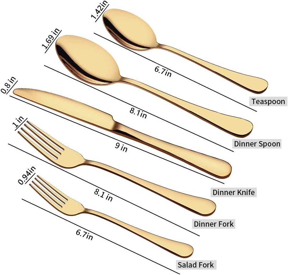 Gold Silverware Set for 8, 40-Piece Gold Flatware Set Stainless Steel Cutlery Kitchen Utensil Set Mirror V1258-DP02-C-1089