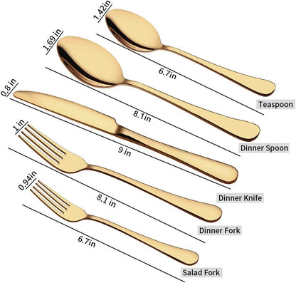 Gold Silverware Set for 8, 40-Piece Gold Flatware Set Stainless Steel Cutlery Kitchen Utensil Set Mirror V1258-DP02-C-1089