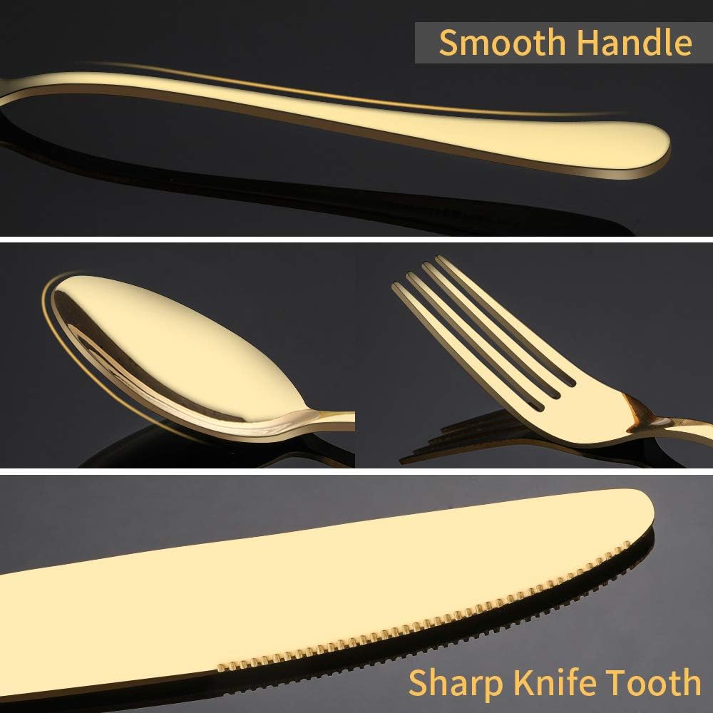 Gold Silverware Set for 8, 40-Piece Gold Flatware Set Stainless Steel Cutlery Kitchen Utensil Set Mirror V1258-DP02-C-1089