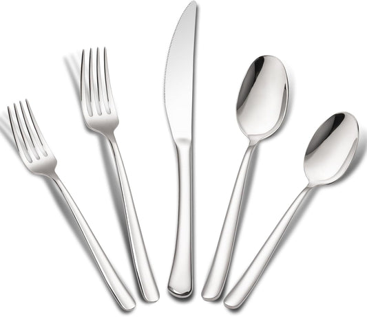 40-Piece High-End Silverware Set with Forks Spos and Knives, Stainless Steel Serving Utensils for 8 with V1258-DP02-C-1090