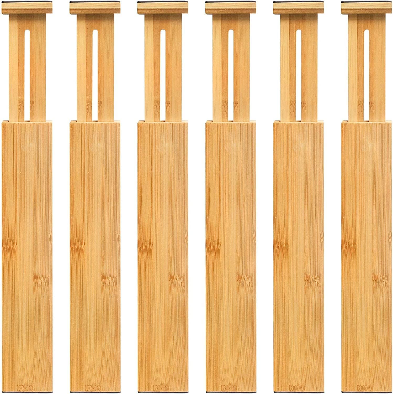 Adjustable Bamboo Drawer Dividers, Expandable Drawer Organizer for Kitchen, Bedroom, Bathroom, Dresser and V1258-DP02-C-1091