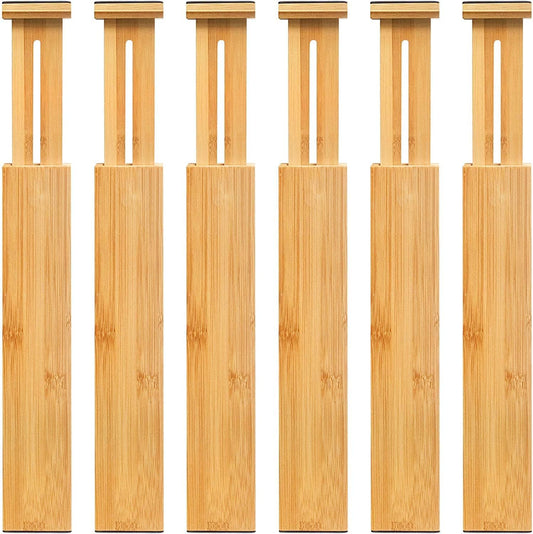 Adjustable Bamboo Drawer Dividers, Expandable Drawer Organizer for Kitchen, Bedroom, Bathroom, Dresser and V1258-DP02-C-1091