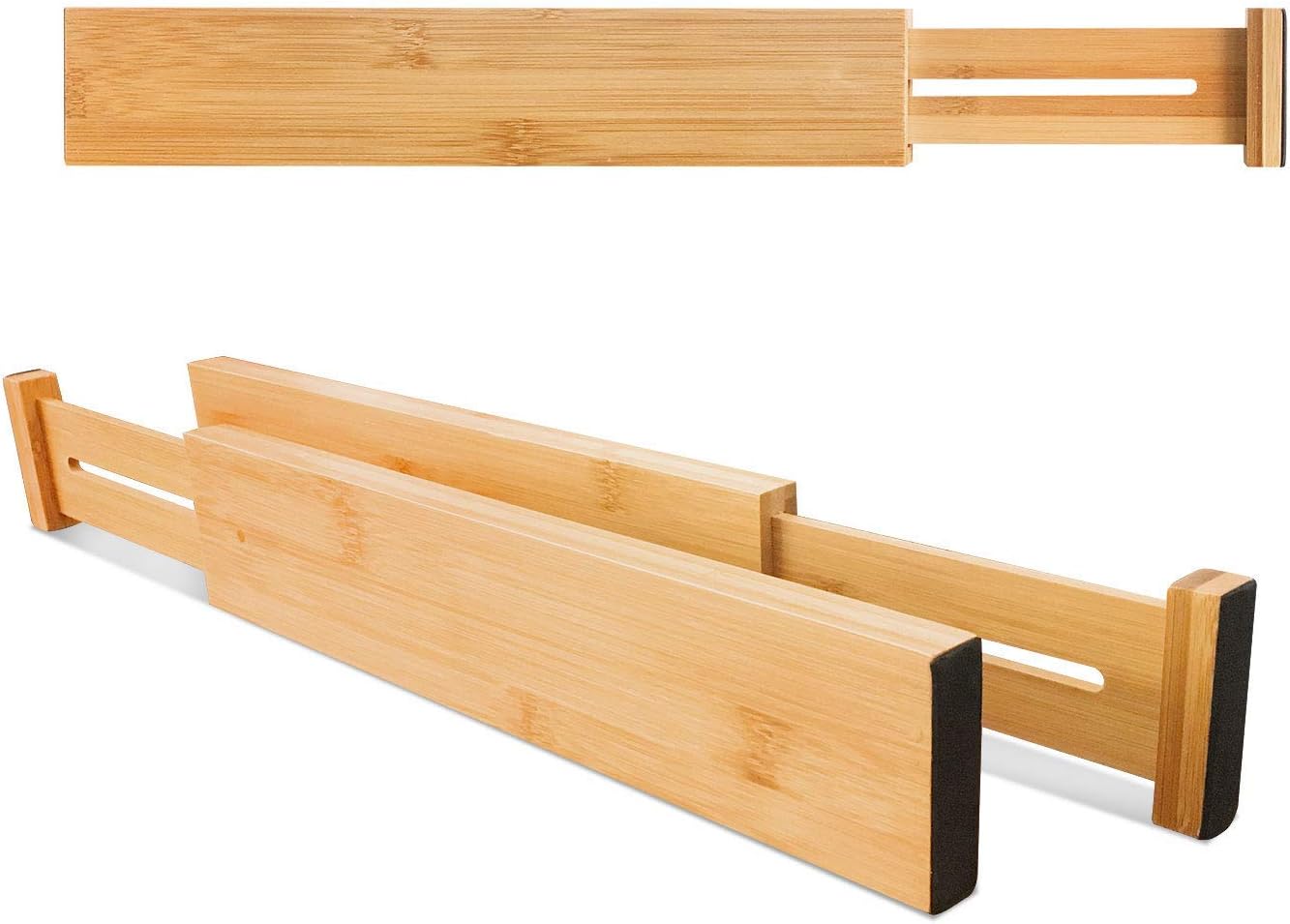 Adjustable Bamboo Drawer Dividers, Expandable Drawer Organizer for Kitchen, Bedroom, Bathroom, Dresser and V1258-DP02-C-1091