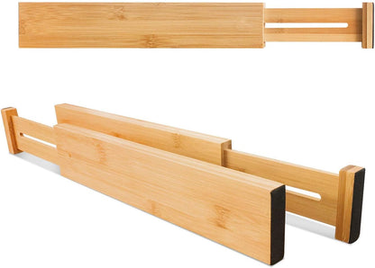 Adjustable Bamboo Drawer Dividers, Expandable Drawer Organizer for Kitchen, Bedroom, Bathroom, Dresser and V1258-DP02-C-1091