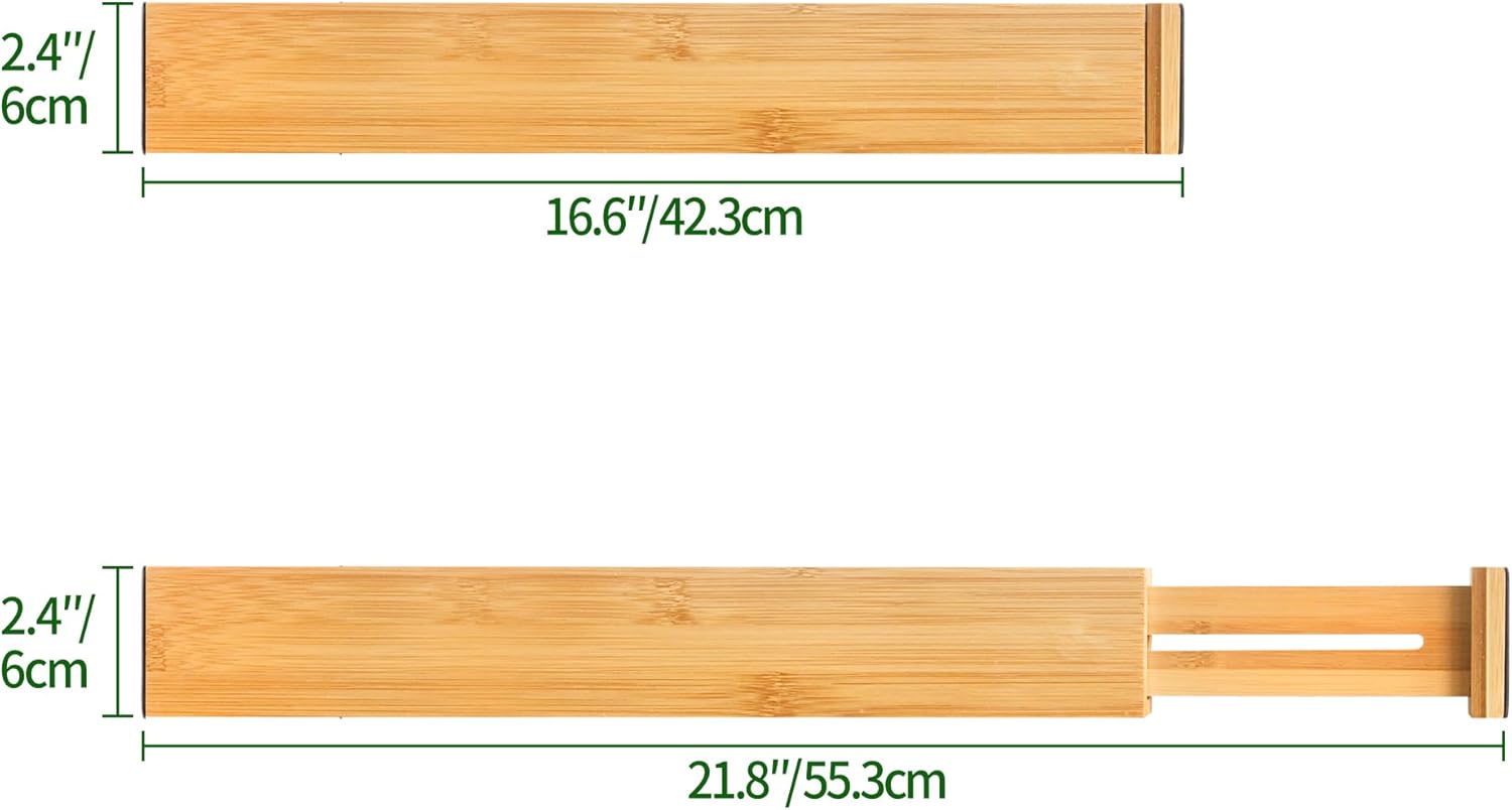 Adjustable Bamboo Drawer Dividers, Expandable Drawer Organizer for Kitchen, Bedroom, Bathroom, Dresser and V1258-DP02-C-1091