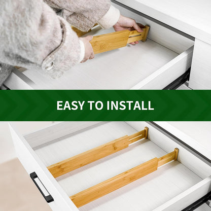 Adjustable Bamboo Drawer Dividers, Expandable Drawer Organizer for Kitchen, Bedroom, Bathroom, Dresser and V1258-DP02-C-1091
