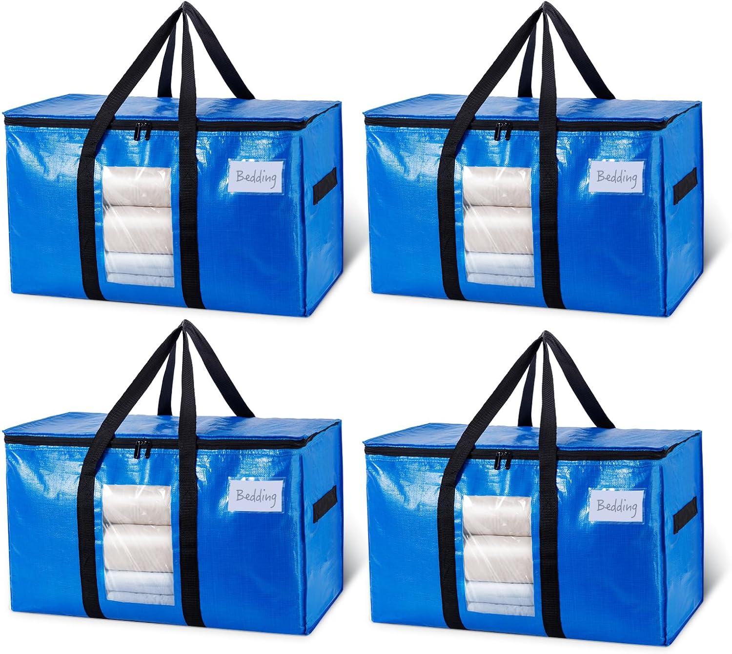 Extra Large Moving Bags, 4 Pack Blue Heavy Duty Totes For Storage with Visible Window, Wrap Around Handles, V1258-DP02-C-1095