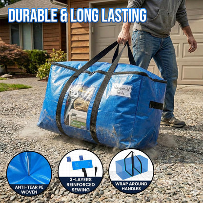 Extra Large Moving Bags, 4 Pack Blue Heavy Duty Totes For Storage with Visible Window, Wrap Around Handles, V1258-DP02-C-1095