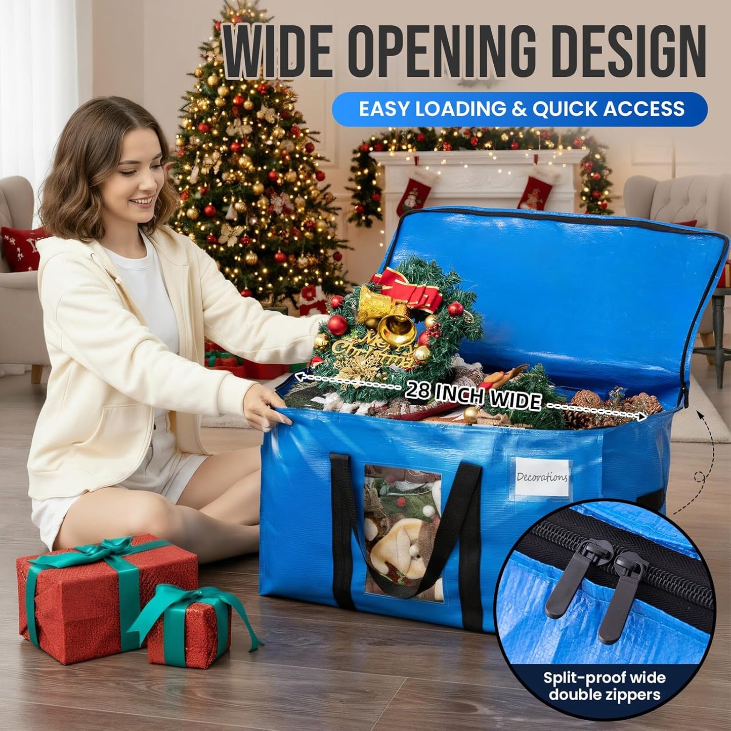 Extra Large Moving Bags, 4 Pack Blue Heavy Duty Totes For Storage with Visible Window, Wrap Around Handles, V1258-DP02-C-1095