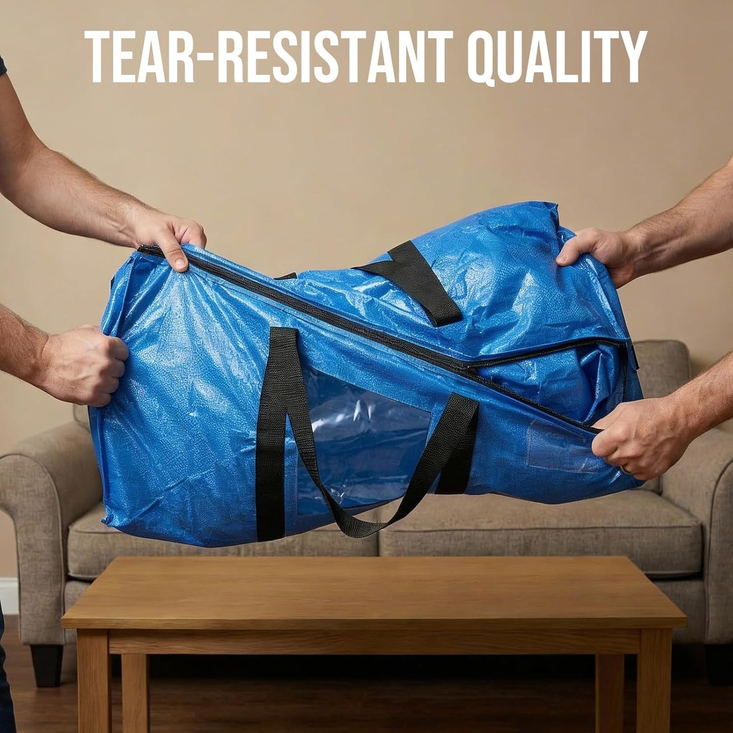 Extra Large Moving Bags, 4 Pack Blue Heavy Duty Totes For Storage with Visible Window, Wrap Around Handles, V1258-DP02-C-1095