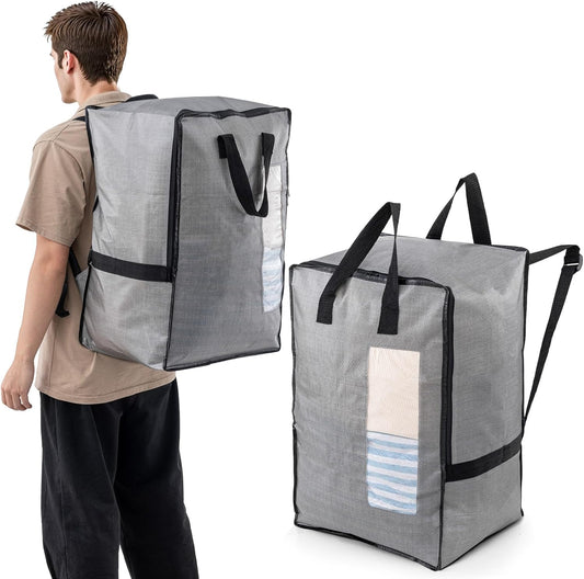2 Pack Gray Moving Bags w/Adjustable Backpack Straps, Moving Supplies, Moving Boxes Alternative, Heavy Duty V1258-DP02-C-1098