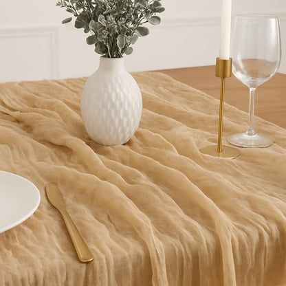 Cheesecloth Table Runner - 10FT Natural Linen Beige Gauze Fabric Table Decor for Wedding, Party, Dinner, V1258-DP02-C-1101