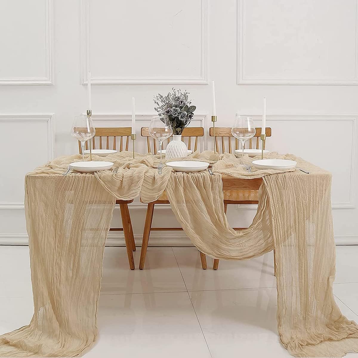 Cheesecloth Table Runner - 10FT Natural Linen Beige Gauze Fabric Table Decor for Wedding, Party, Dinner, V1258-DP02-C-1101