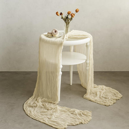 Cheesecloth Table Runner - 10FT Natural Linen Beige Gauze Fabric Table Decor for Wedding, Party, Dinner, V1258-DP02-C-1101