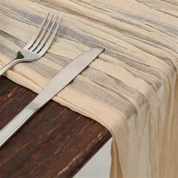 Cheesecloth Table Runner - 10FT Natural Linen Beige Gauze Fabric Table Decor for Wedding, Party, Dinner, V1258-DP02-C-1101