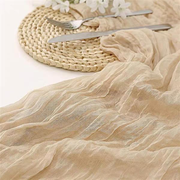 Cheesecloth Table Runner - 10FT Natural Linen Beige Gauze Fabric Table Decor for Wedding, Party, Dinner, V1258-DP02-C-1101