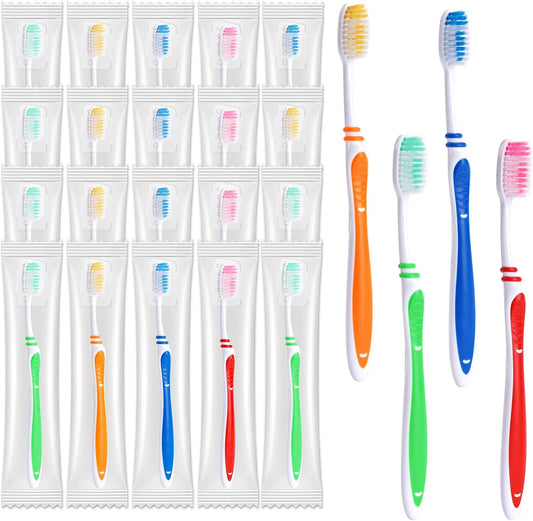 100 Pack Bulk Toothbrush Package with Covers Premium Quality Individually Wrapped Tooth Brushes, Soft Bristle V1258-DP02-C-1105