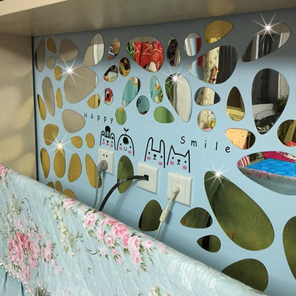 Petluno 72Pcs Mirror Decals Wall Stickers - Cobblestone Shape DIY Decor for Home Room Bedroom Office V1258-DP02-C-1106