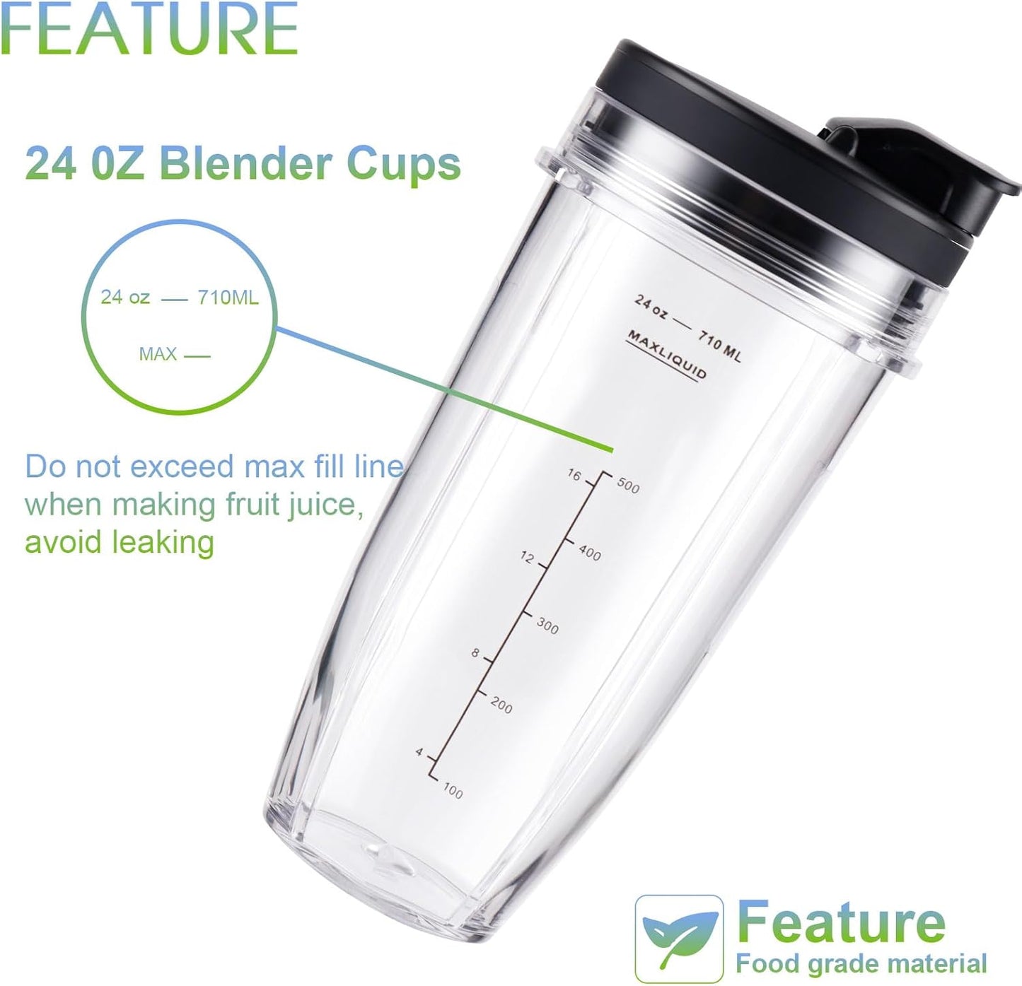 Ninja Blender Cups Replacement 24oz - Compatible with Ninja BN401, BL450, BL456, BL480, BL2012, BN751, BN801, V1258-DP02-C-112