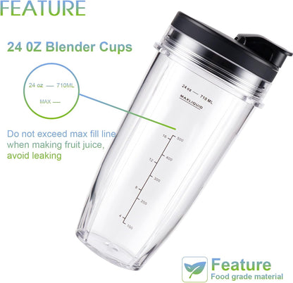 Ninja Blender Cups Replacement 24oz - Compatible with Ninja BN401, BL450, BL456, BL480, BL2012, BN751, BN801, V1258-DP02-C-112