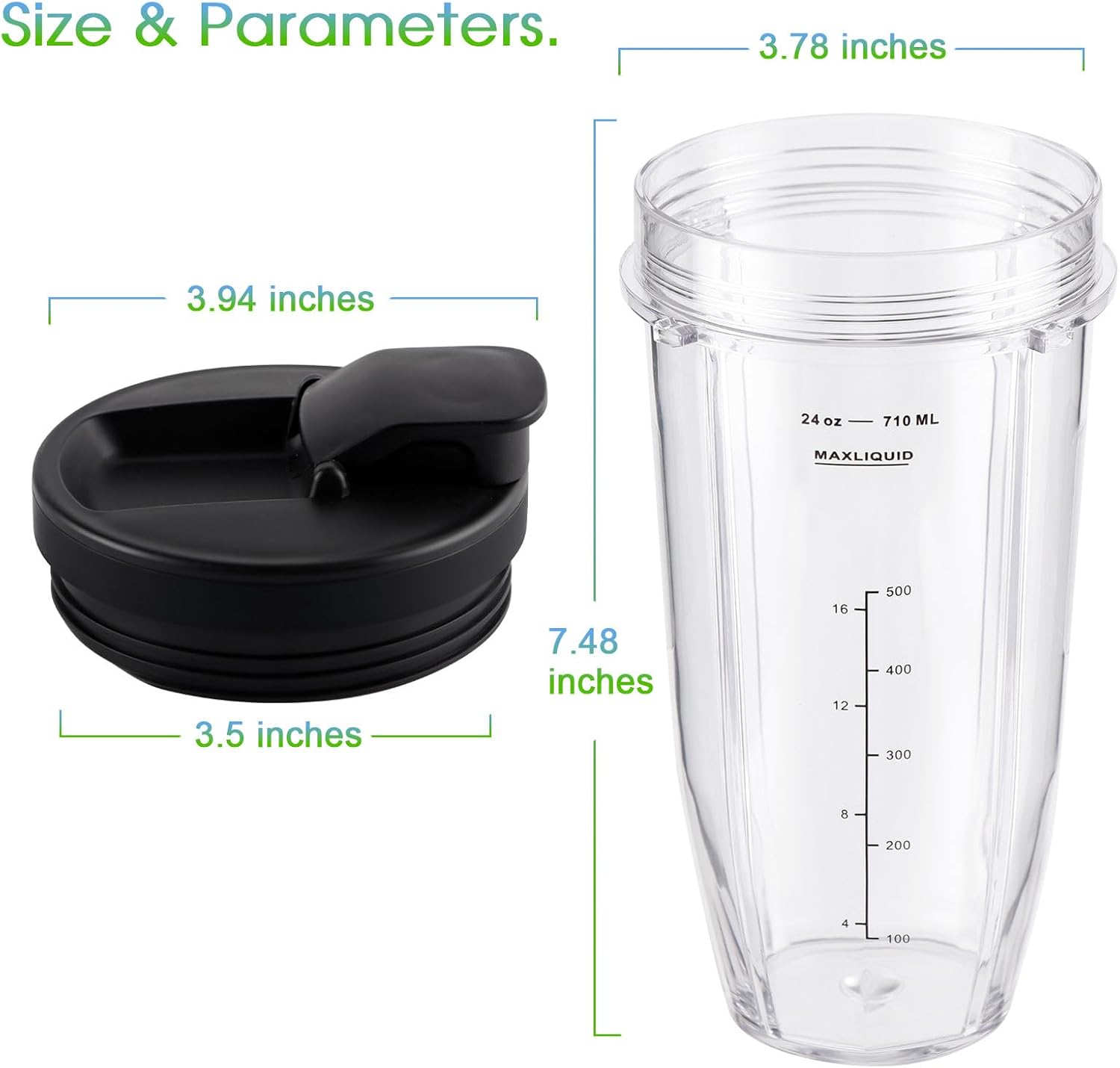 Ninja Blender Cups Replacement 24oz - Compatible with Ninja BN401, BL450, BL456, BL480, BL2012, BN751, BN801, V1258-DP02-C-112