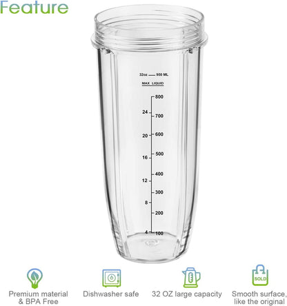 Replacement Part for Nutri Ninja Blender 2-Pack 32oz Replacement Cups Compatible with Nutri Ninja Auto-iQ V1258-DP02-C-113