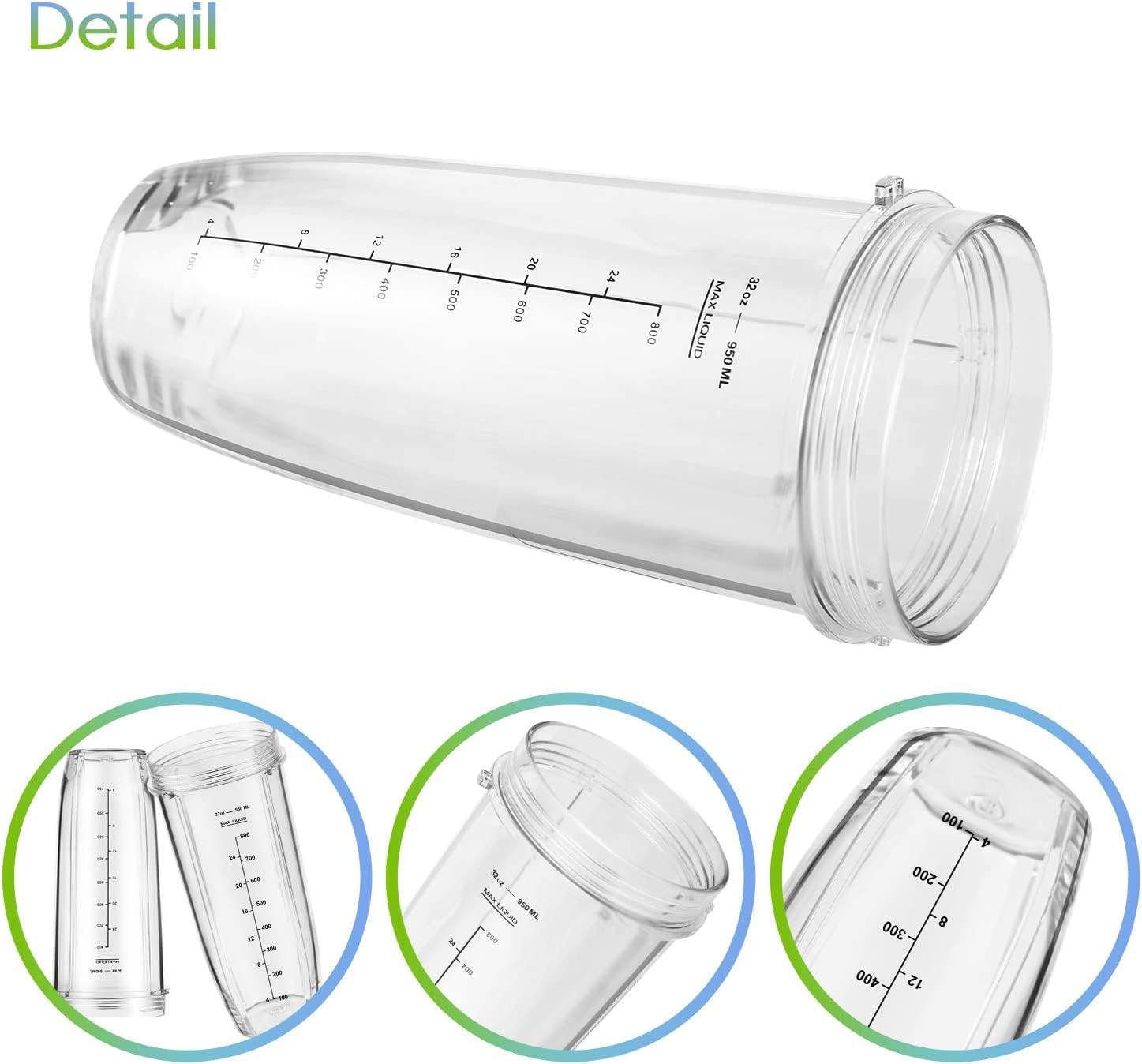 Replacement Part for Nutri Ninja Blender 2-Pack 32oz Replacement Cups Compatible with Nutri Ninja Auto-iQ V1258-DP02-C-113