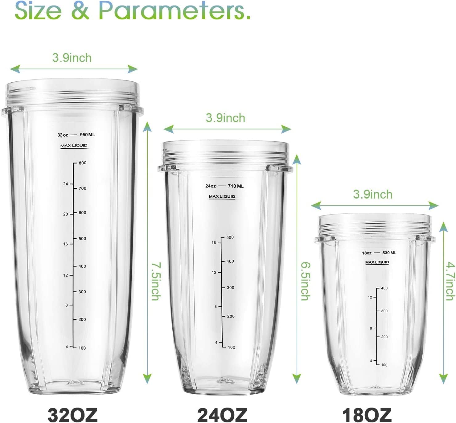 Replacement Part for Nutri Ninja Blender 2-Pack 32oz Replacement Cups Compatible with Nutri Ninja Auto-iQ V1258-DP02-C-113