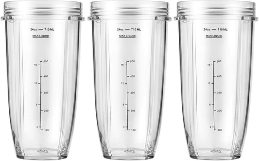 3-Pack 24oz Ninja Blender Cups, Blender Replacement Parts Compatible with Ninja Auto-iQ Series Blenders BL480 V1258-DP02-C-114