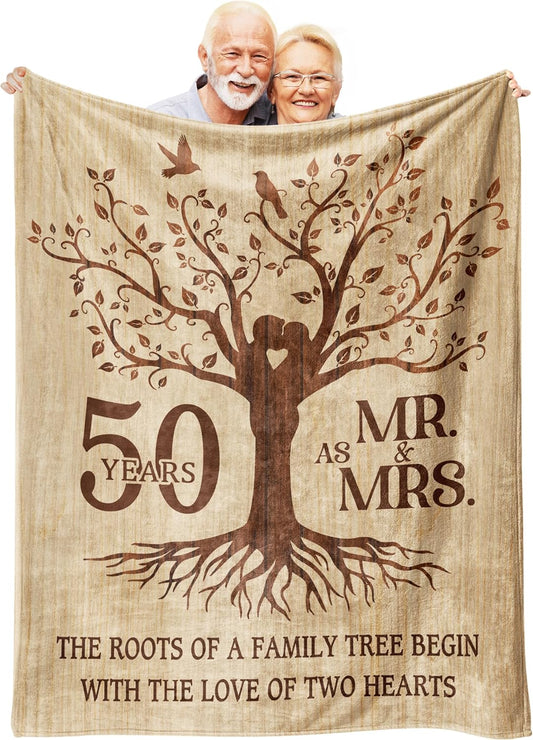 Happy 50th Anniversary Wedding Gifts, Flannel Soft Blanket Decor, Golden 50th Anniversary Romantic Gifts for V1258-DP02-C-1142