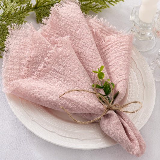 Set of 12 Linen Napkins Dusty Rose Easter Spring Cloth Napkins Washable Cotton Dinner Napkins Fringe 17"x17" V1258-DP02-C-1150